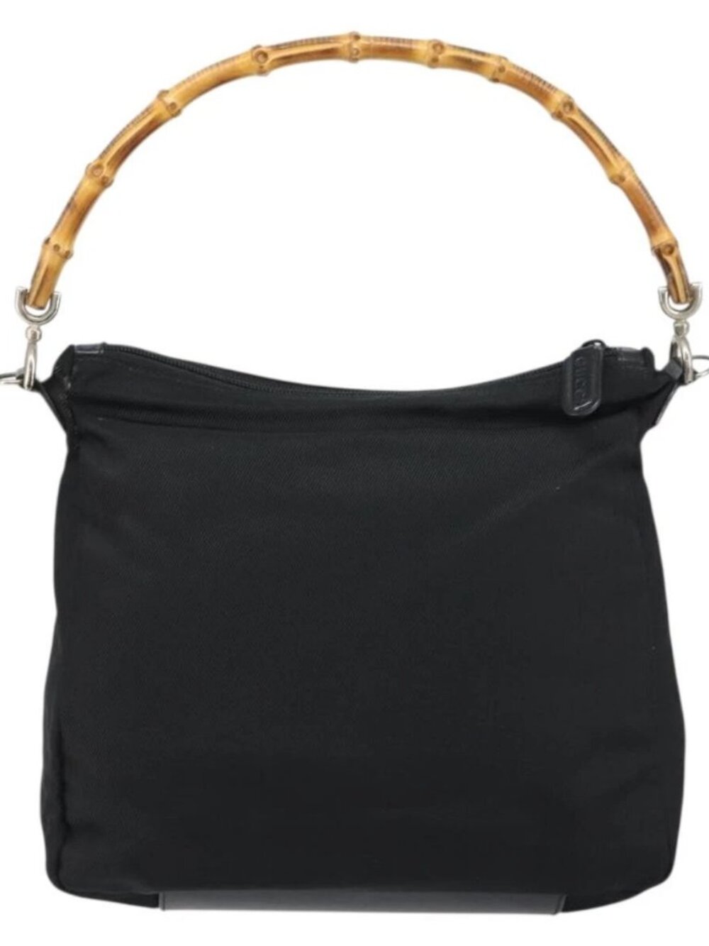 GUCCI Bamboo Hand Bag Nylon Leather Black Silver 000 2404 0509 Auth bs31893 - Picture 2 of 16